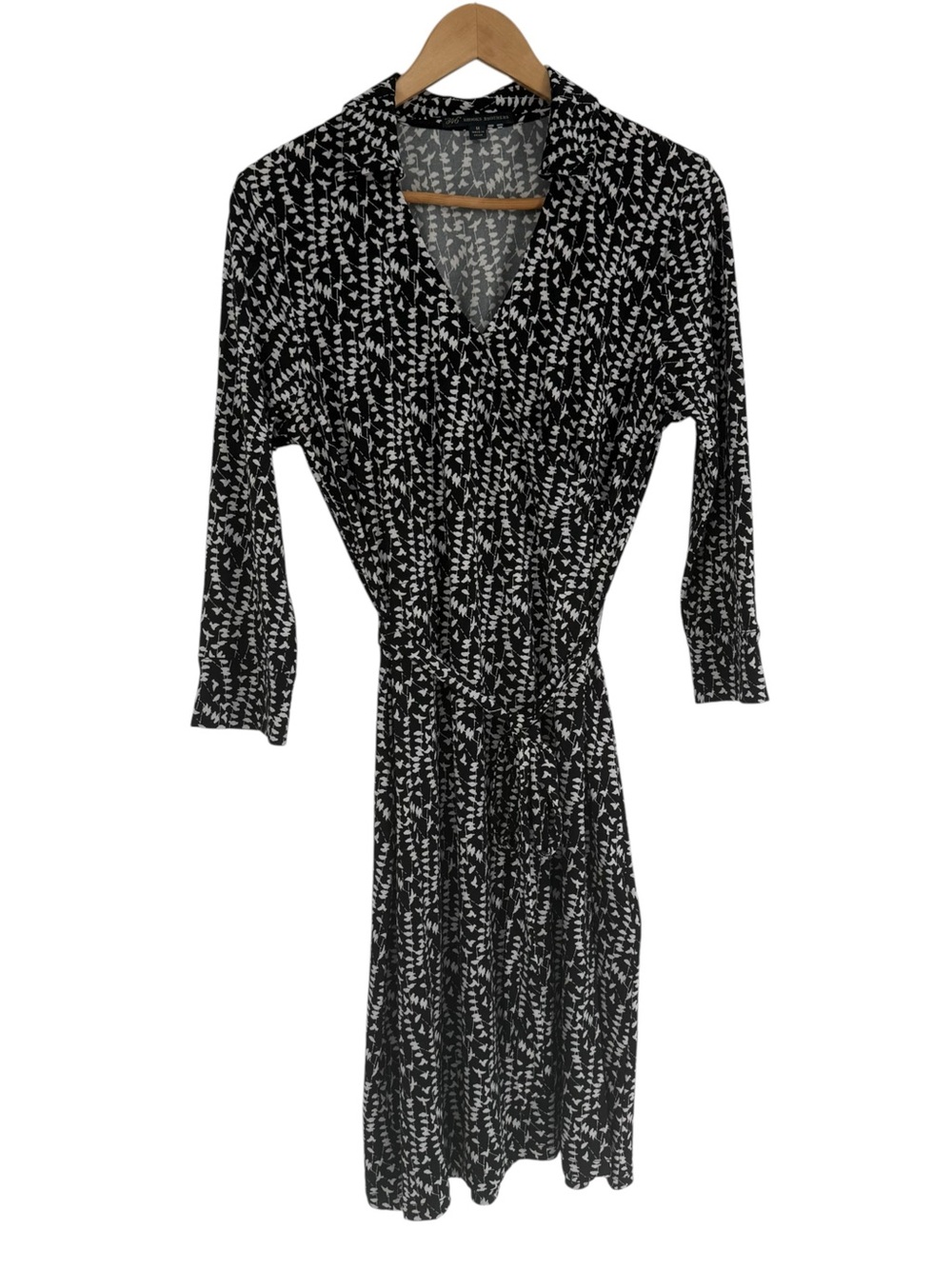 Brooks Brothers Bird Print Surplice Faux Wrap V neck Shirt Dress Size M Career